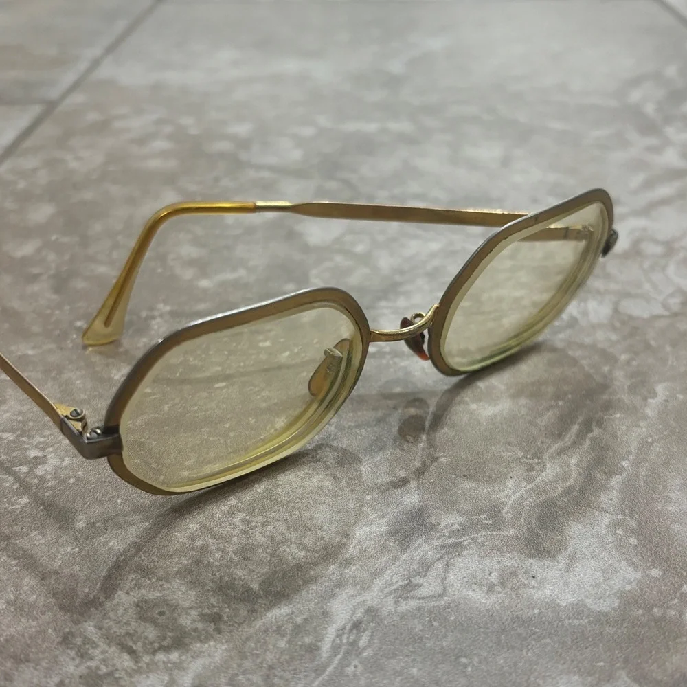 Vintage Hexagonal Gold Geometric Eyeglasses M/C 5 1/4 USA Retro Frames